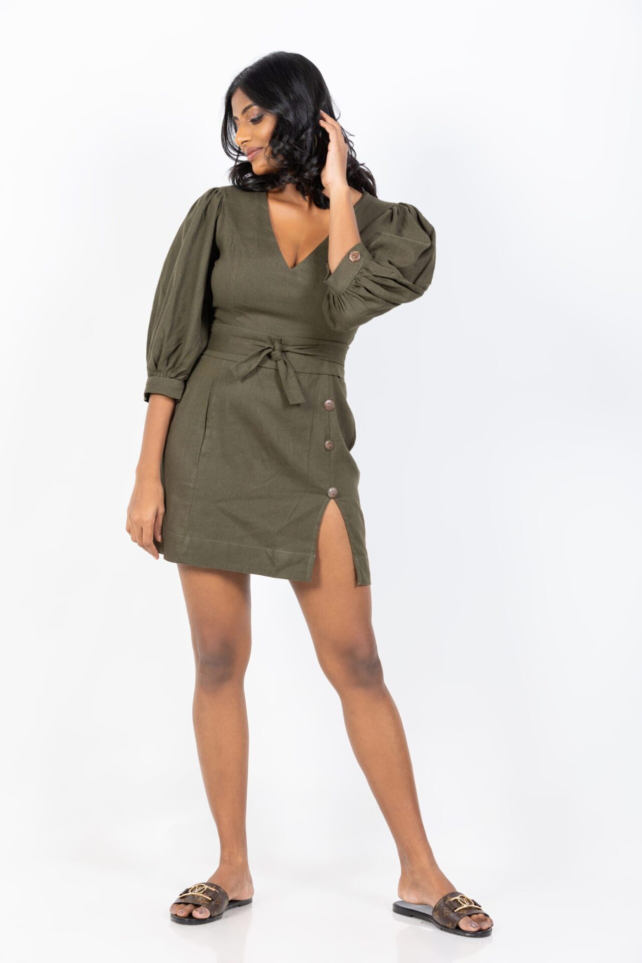 Fransesca Button Detail Mini Dress