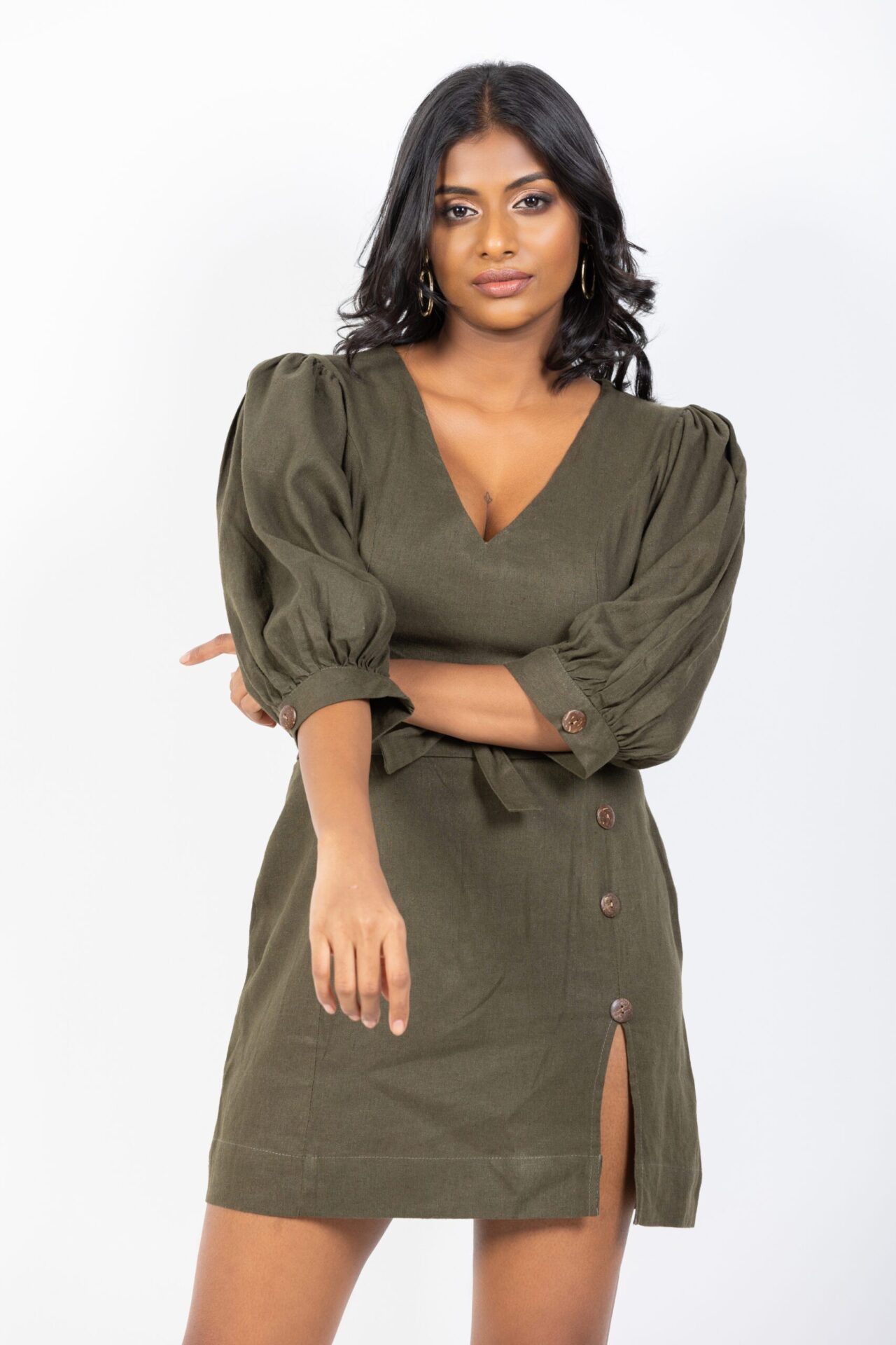 Fransesca Button Detail Mini Dress