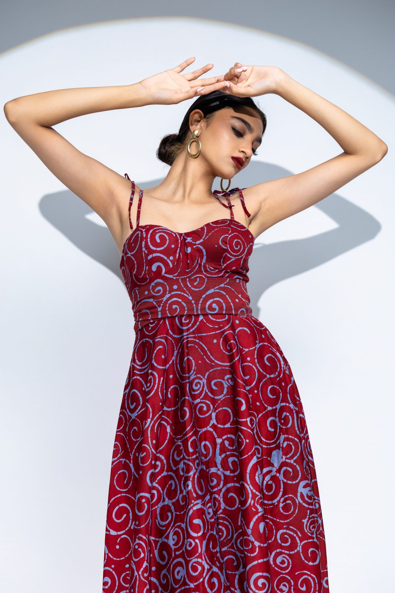 Rosette Corset Batik Midi Dress