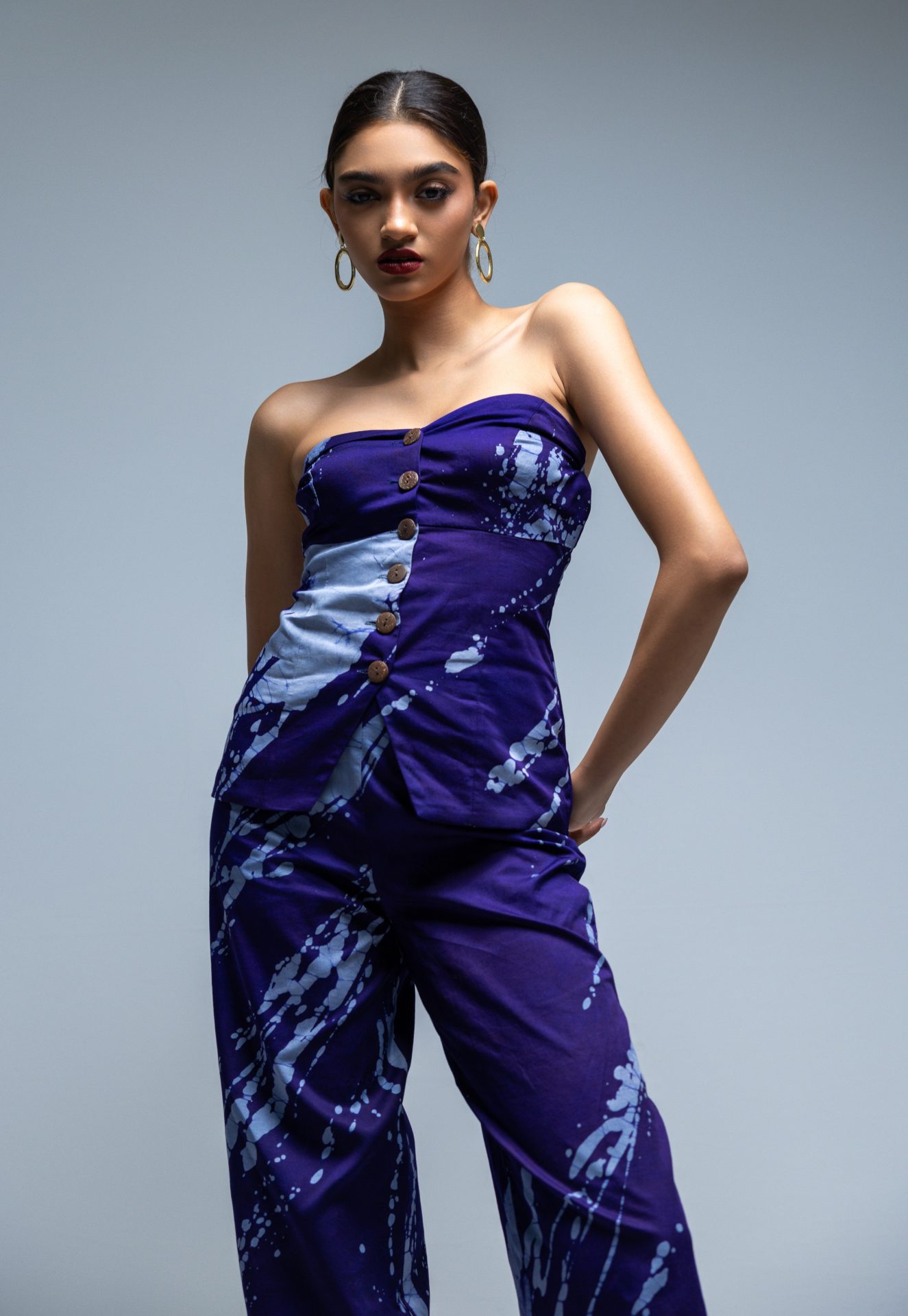 Anya Strapless Corset Batik Top and Pant Set