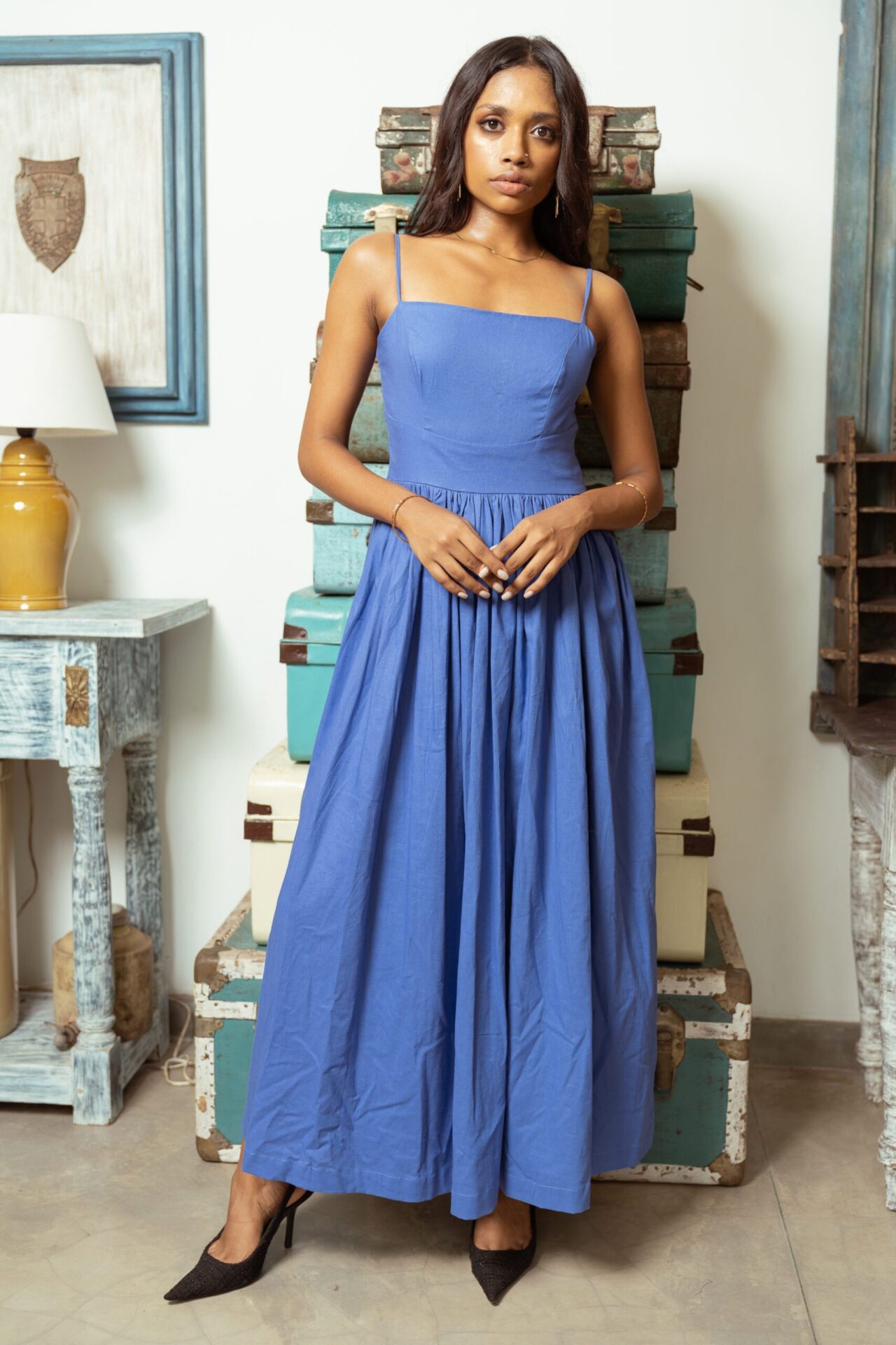 Lilly Fit and Flare Maxi Dress in Blue