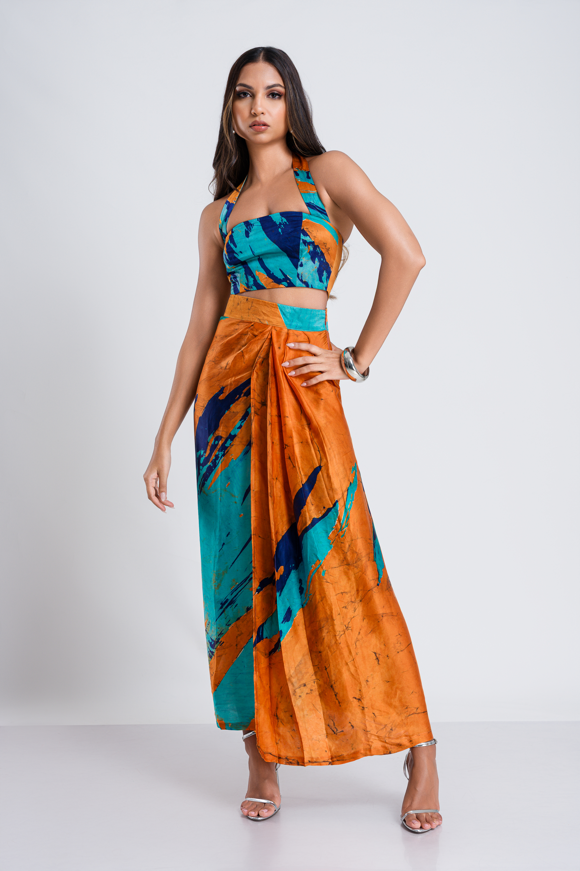 Solene Front Pleated Skirt and Top Set