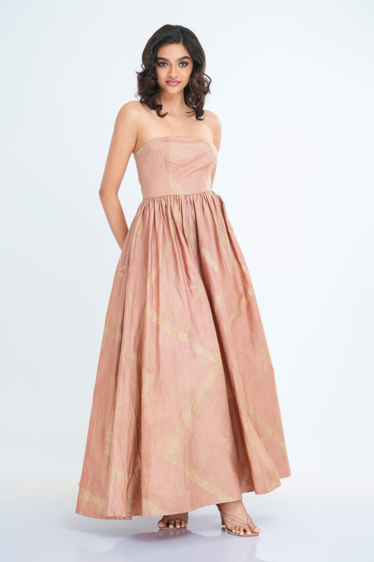 Celestia Strapless Maxi Dress in Pink Batik