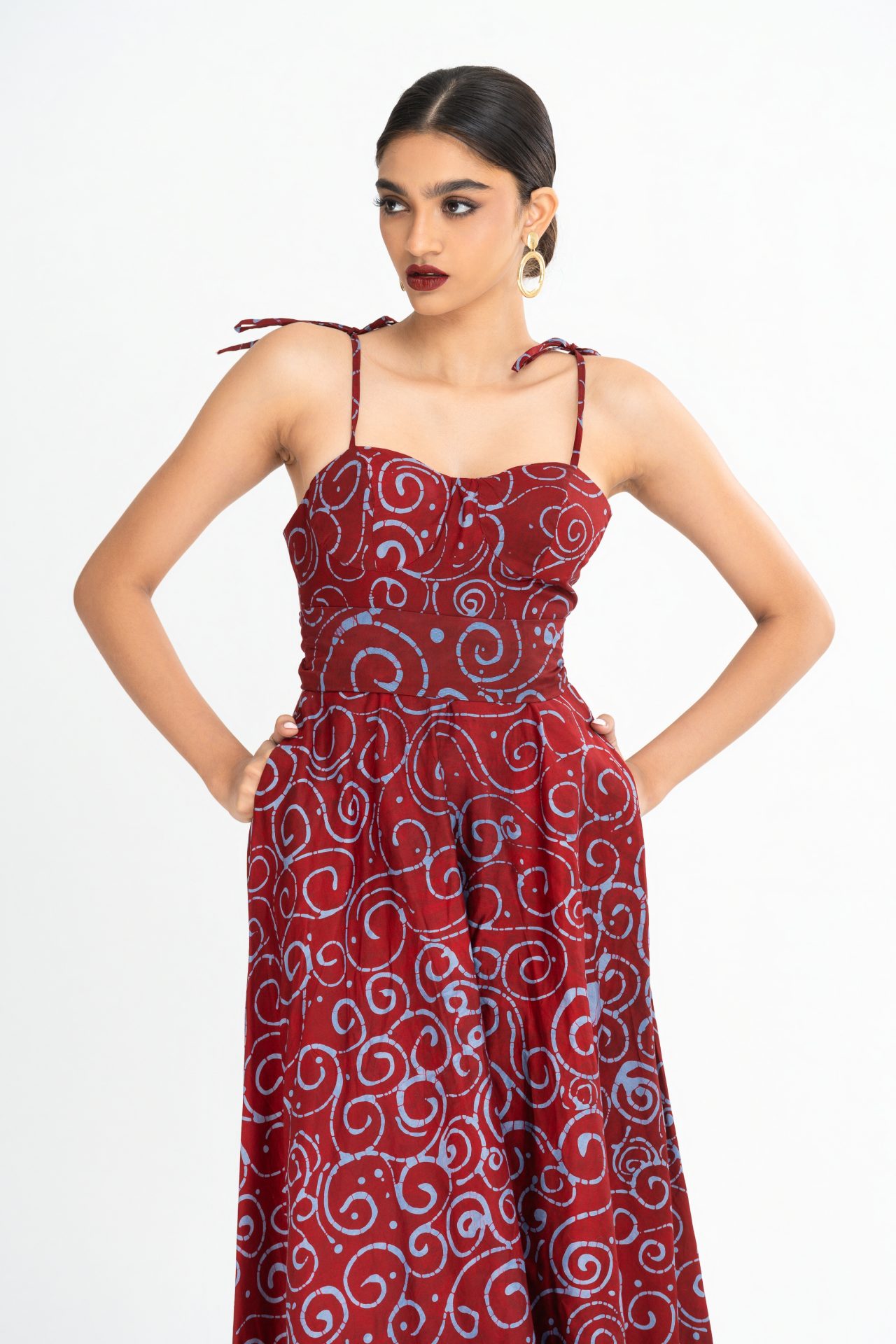 Rosette Corset Batik Midi Dress