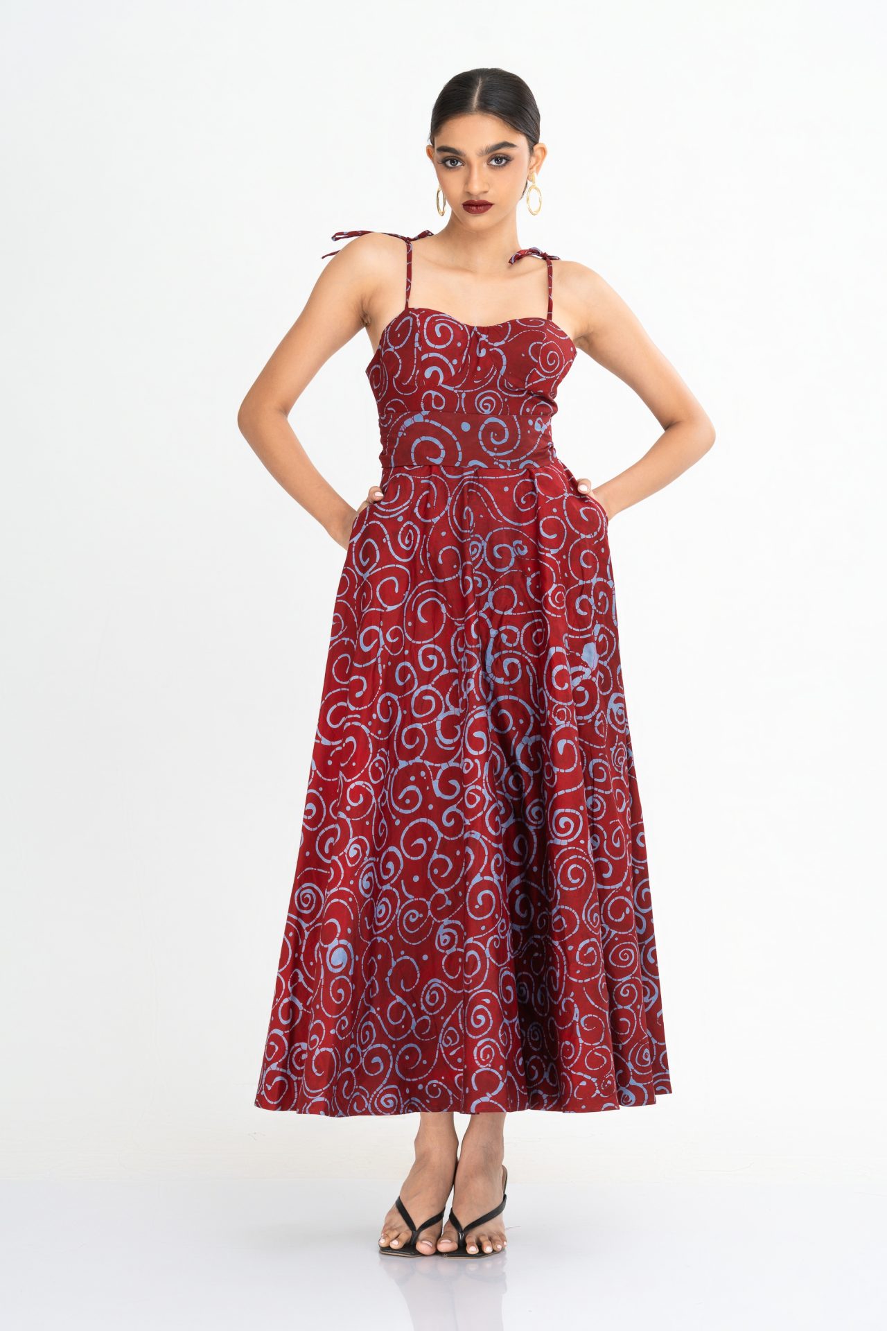 Rosette Corset Batik Midi Dress